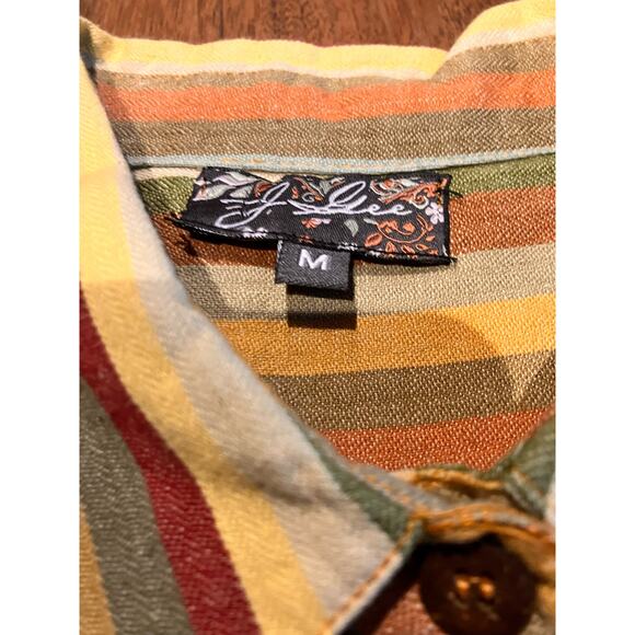 J. Gee Dress Medium, Long Sleeve, Striped, Yellow Green, Knee Length, Pockets - Picture 4 of 11